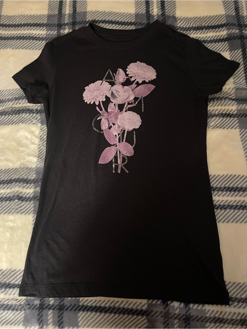 Aeropostale Black Floral Graphic Tee with Pink Flowers